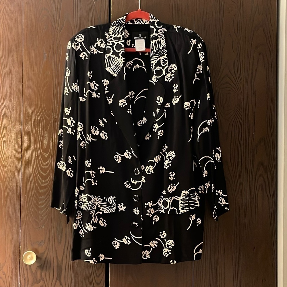 Carole Little vintage long sleeved, long blazer jacket in black with cream. 14